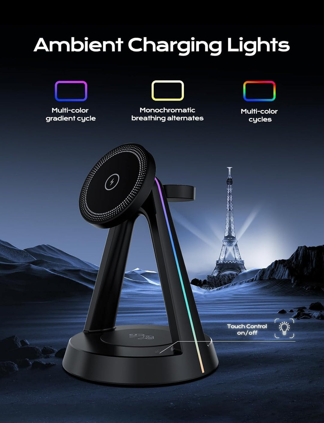 OneCut 3 in 1 Mag-Safe Kabellose Ladestation mit RGB-Licht, 15W Schnelles Magnetisches Induktives La