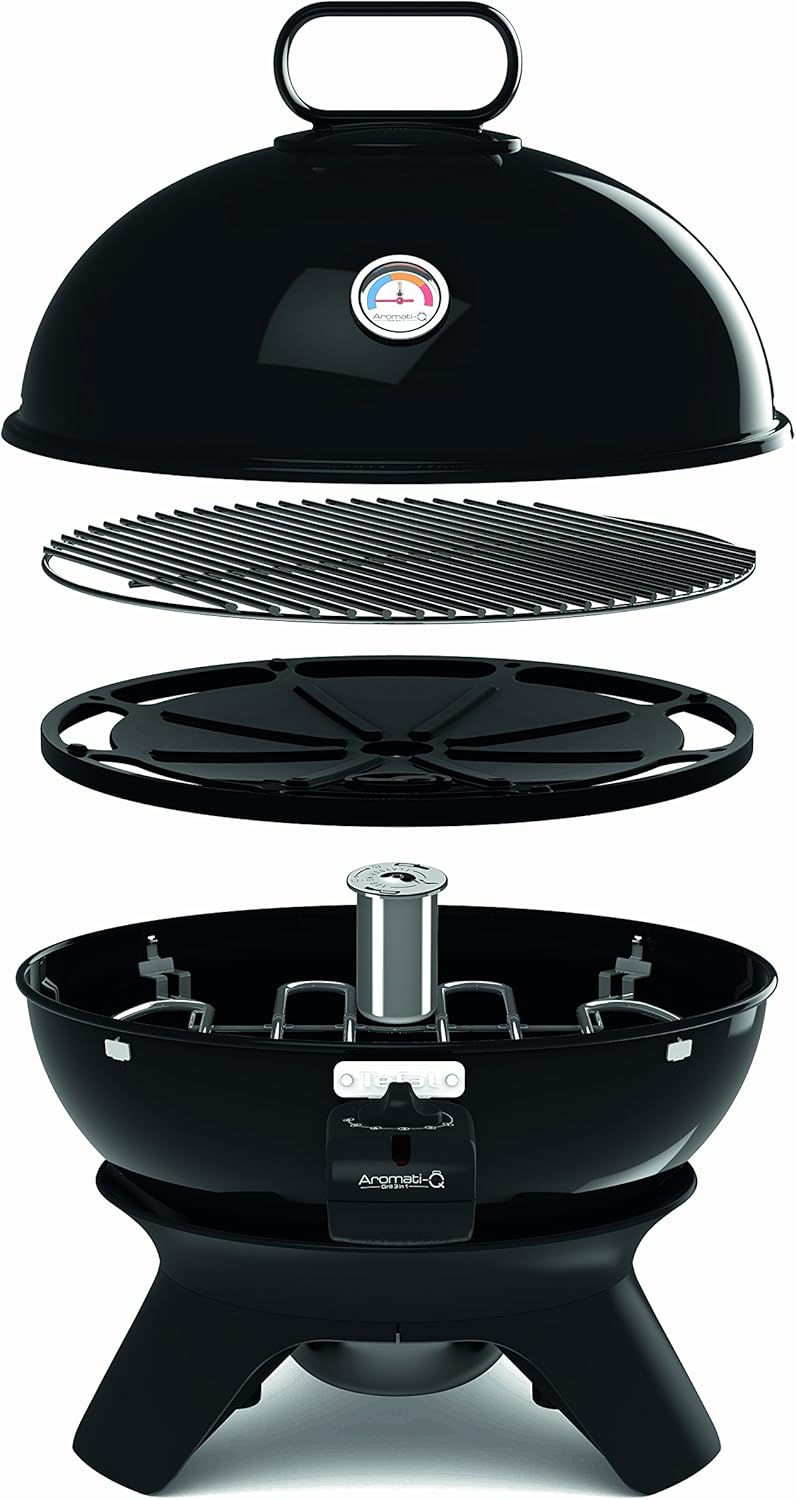 Tefal BG9108 Aromati-Q 3in1, elektrischer Kugelgrill zum Grillen, Braten und Räuchern, Tischversion