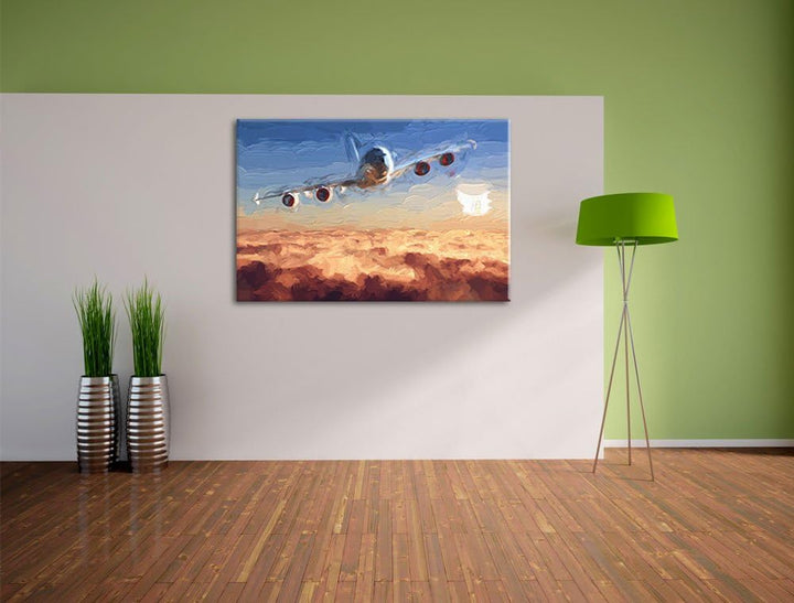 Pixxprint Flugzeug 100x70cm Leinwandbild Wandbild Kunstdruck, 100x70