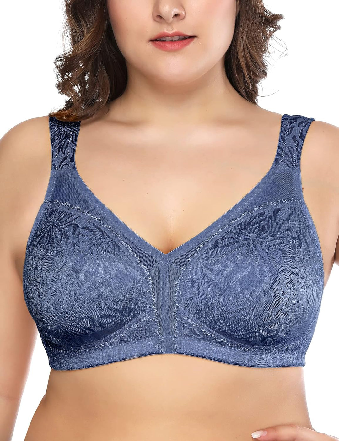 Deyllo Damen Vollschalen Minimizer BH Nicht Bügel Grosse Grössen BH Klassischer Klassisches Blau 80C
