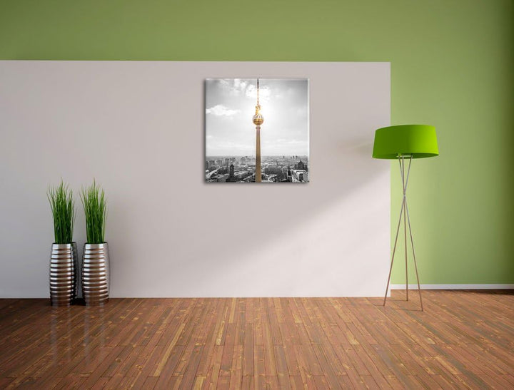 Pixxprint Berliner Fernsehturm als Leinwandbild/Grösse: 70x70 cm/Wandbild/Kunstdruck/fertig bespannt