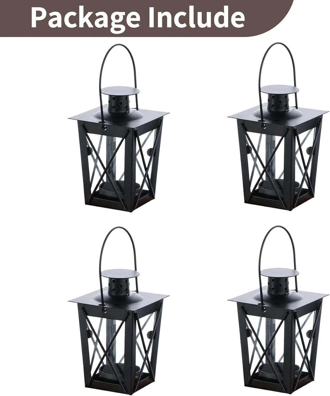 Nuptio 4 Stück Lanterne en Verre à Terre Suspendue, Lanterne en Verre Portable, Petite Lanterne Rétr