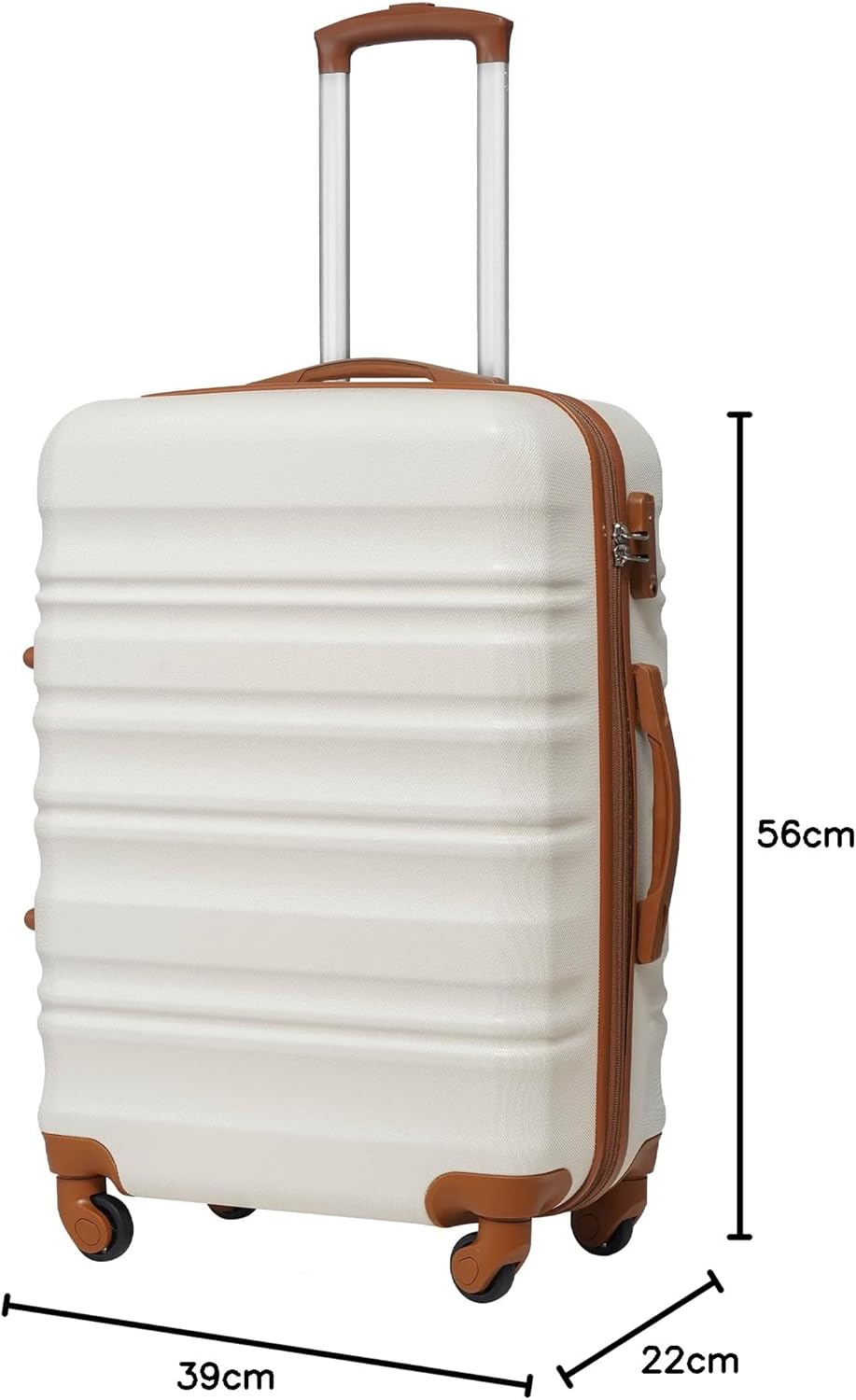 COOLIFE Hartschalen-Koffer Trolley Rollkoffer Reisekoffer mit TSA-Schloss und 4 Rollen (Weiss/Braun,