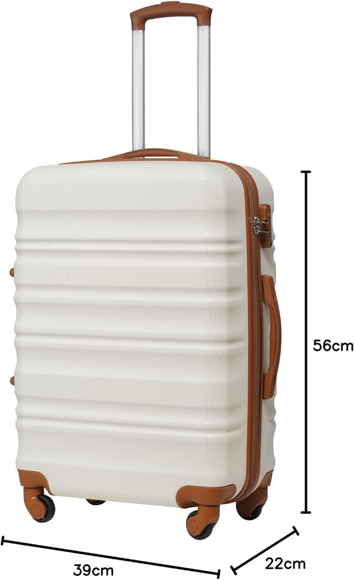 COOLIFE Hartschalen-Koffer Trolley Rollkoffer Reisekoffer mit TSA-Schloss und 4 Rollen (Weiss/Braun,