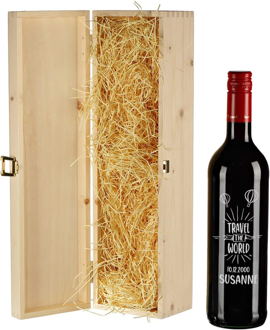 polar-effekt 2-TLG Wein Geschenk - mit Wunschname graviert - 0,7 Liter Weinflasche und Kiste mit Wun