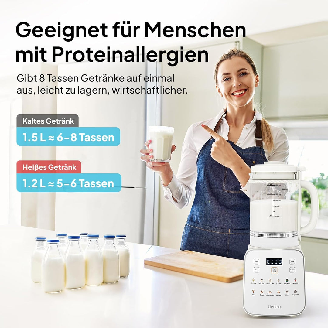Nussmilchbereiter 12‑in‑1,1.5 Lautomatischer Sojamilchmaker,abnehmbares Design,Mandel-/Hafermilch &