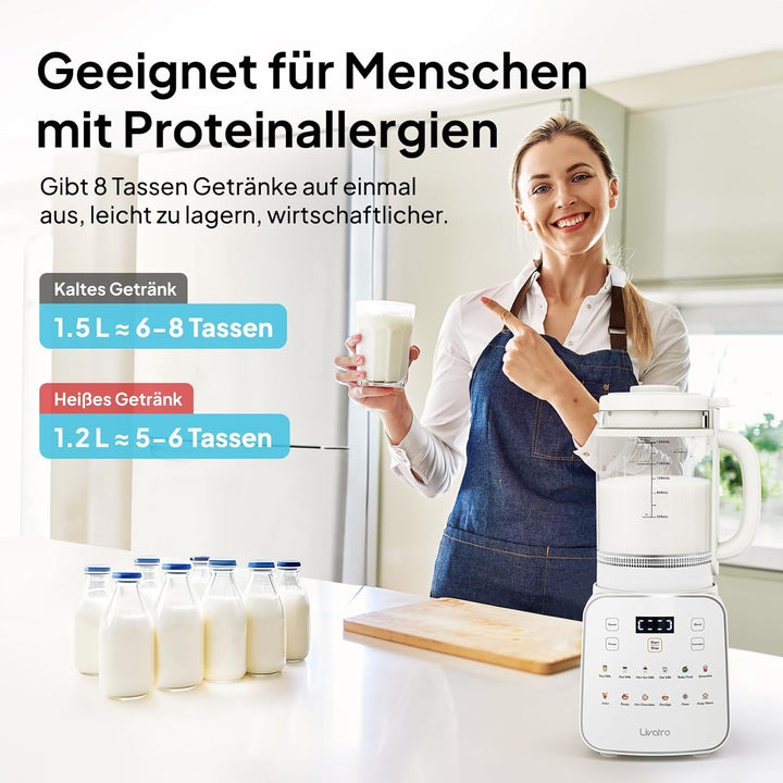 Nussmilchbereiter 12‑in‑1,1.5 Lautomatischer Sojamilchmaker,abnehmbares Design,Mandel-/Hafermilch &
