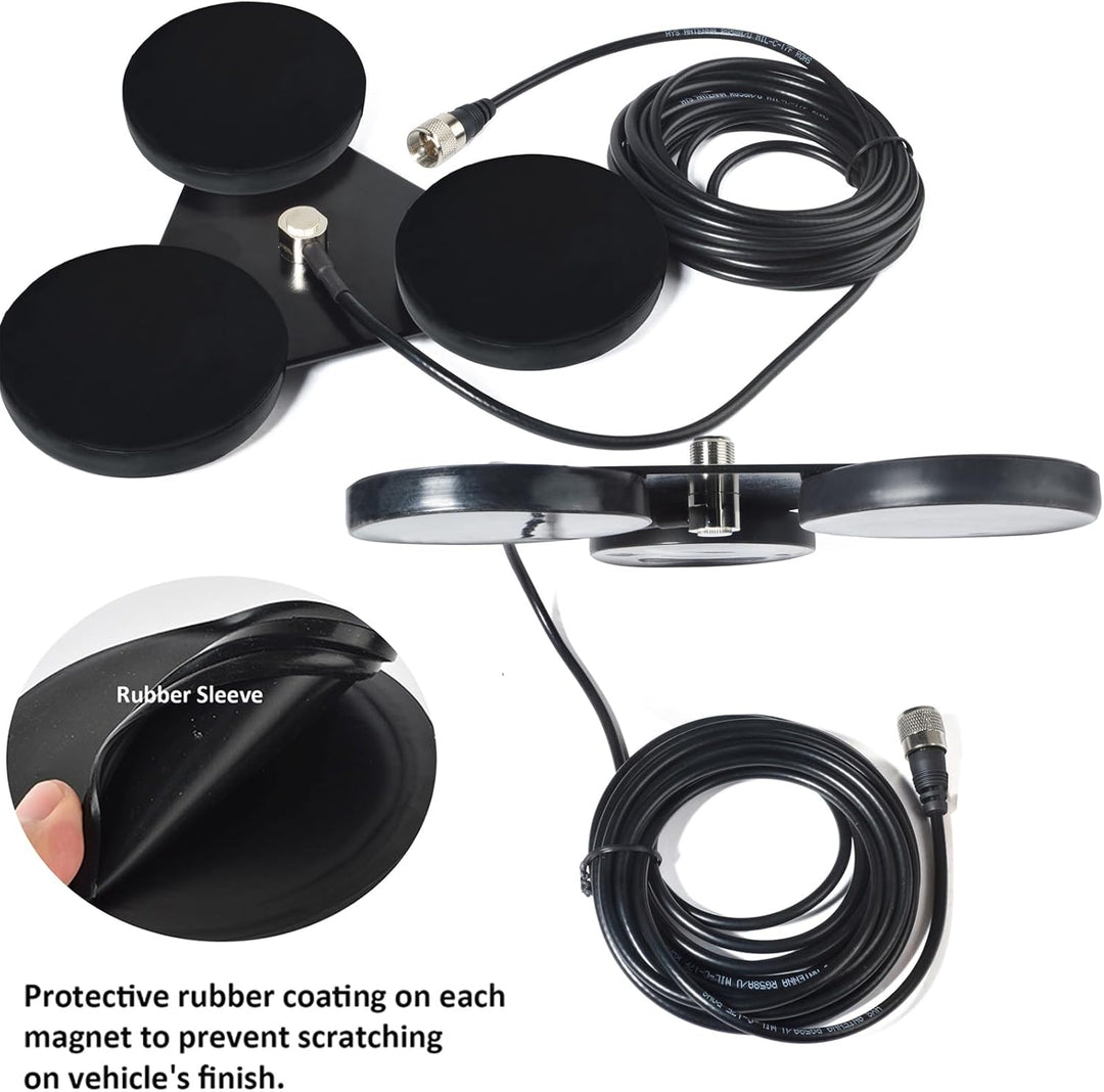 HYS CB-Antennen-Magnethalterung Magnetbasis 5 m RG58-Kabel, PL259-Stecker im Lieferumfang enthalten