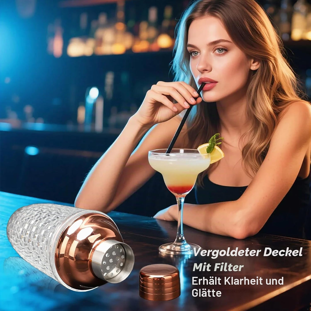 LUPATDY Glas Cocktailshaker,400ml Cocktail Shaker Set,Cocktail Shaker Glas Mixer mit Edelstahl Messb