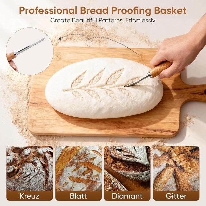 Sauerteig Set 21-teilig mit 2 Gärkörbchen & Glas – Komplettes Brotbackzubehör inkl. Gärkorb Rattan,