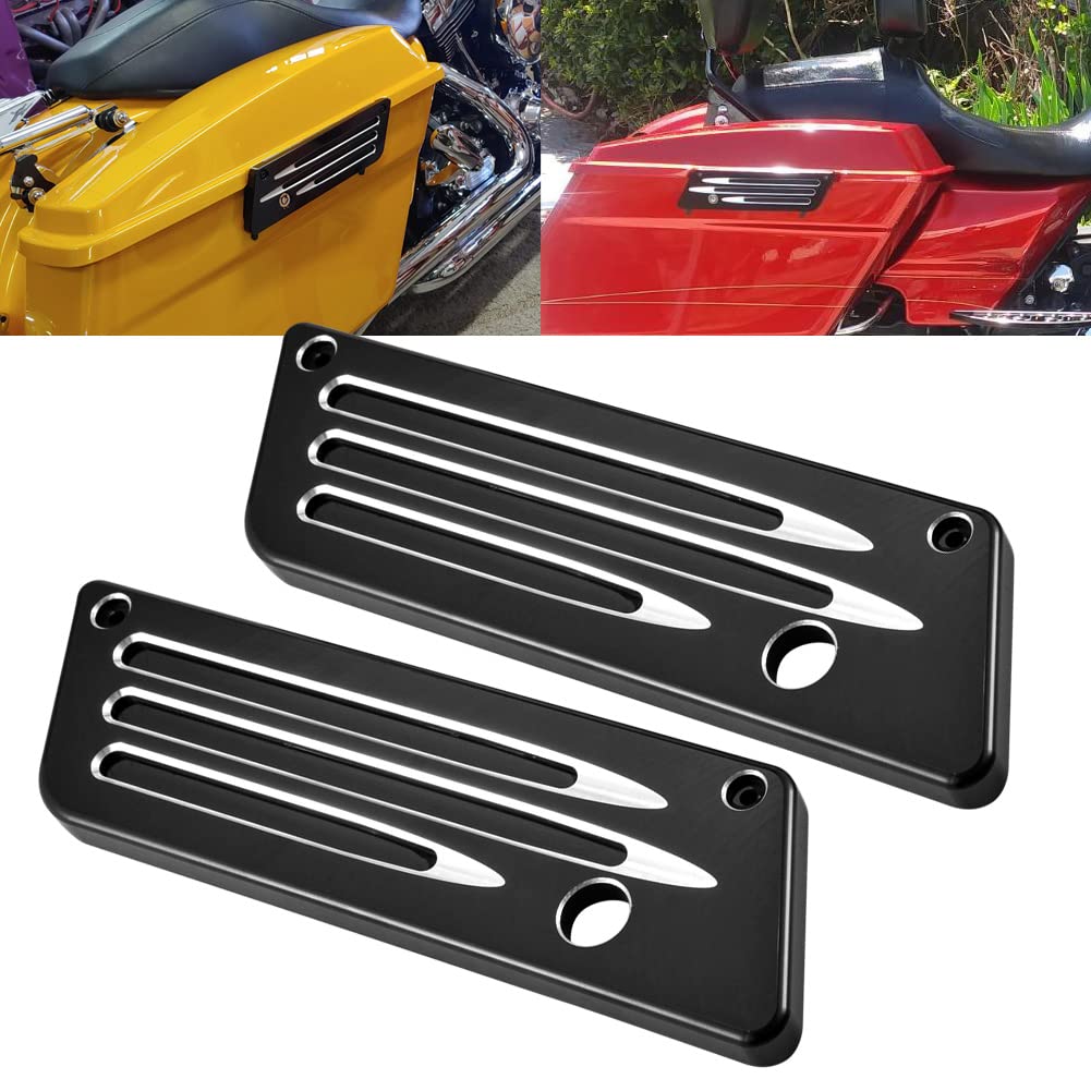 KATUR Motorrad SaddleBag Latches Cover Black Chrome Tief Edge Cut CNC Billet Festsatteltasche Lasche