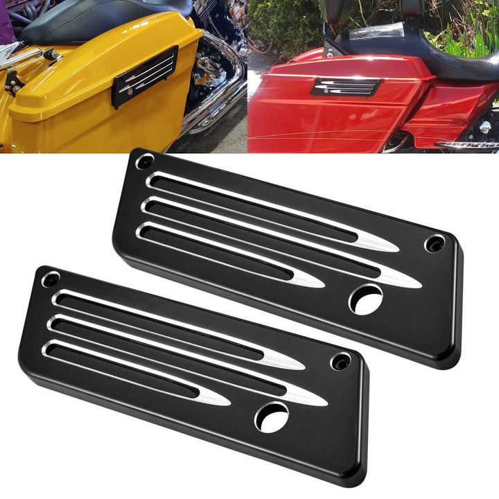 KATUR Motorrad SaddleBag Latches Cover Black Chrome Tief Edge Cut CNC Billet Festsatteltasche Lasche