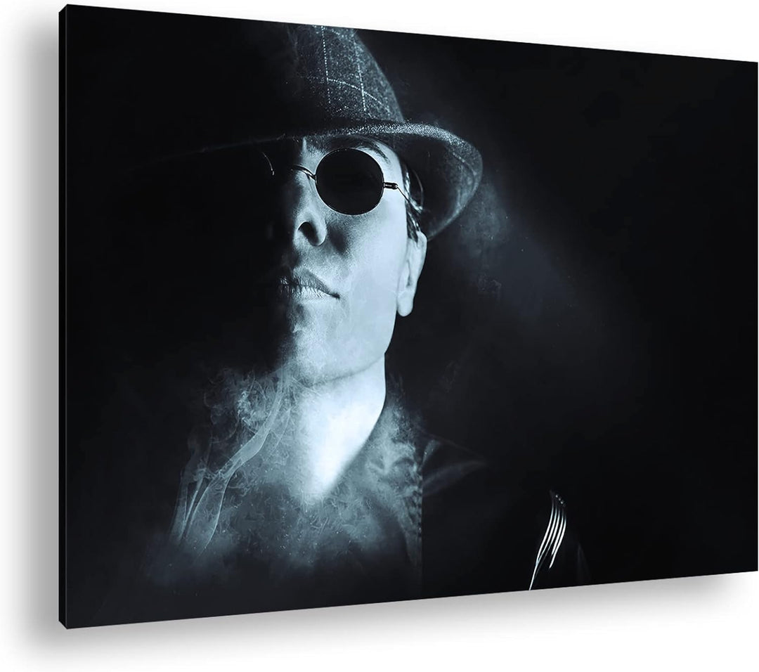 deyoli Gangster mit retro Brille Format: 80x60 als Leinwand, Motiv fertig gerahmt auf Echtholzrahmen