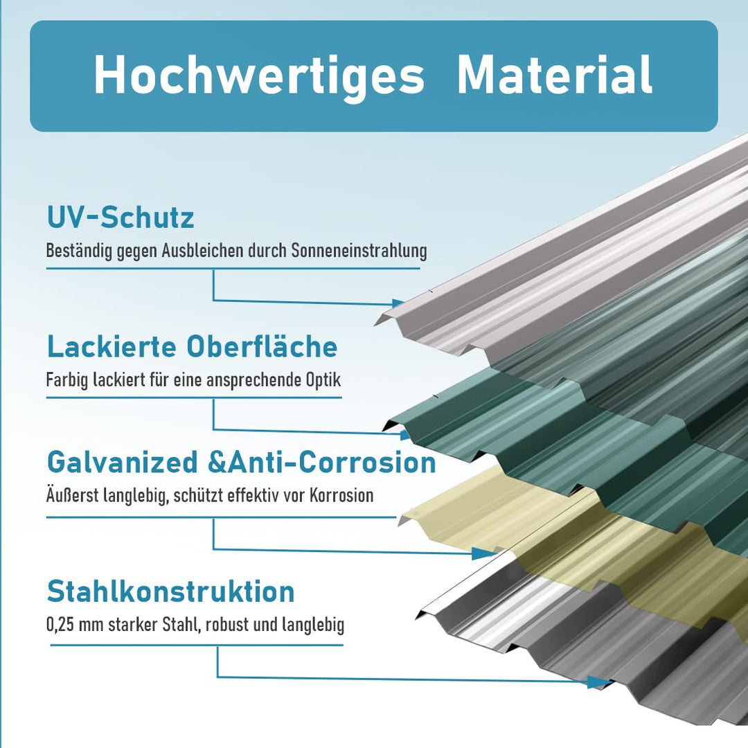 Wellplatten Dach Trapezblech 12x Profilblech 129cm x 45cm ca. 7 m², Wellblechplatten für Dach, Dachb