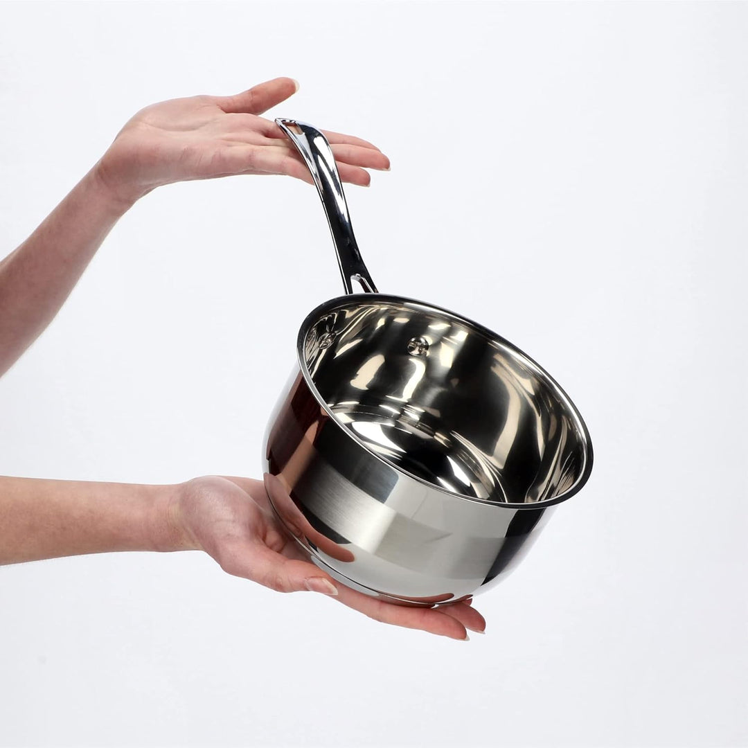 KADAX Stielkasserolle 1,5L, Stieltopf aus robustem Stahl, Milchtopf mit langem Stiel und Schüttrand,