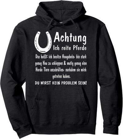 Achtung Ich Reite Pferde Shirt Humor Witzig Spruch Lustig Pullover Hoodie