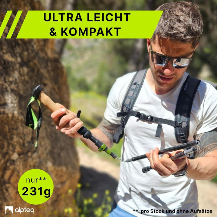 Wanderstöcke faltbar Carbon oder Aluminium mit Korkgriff | Bergsport Trekkingstöcke | Nordic Walking