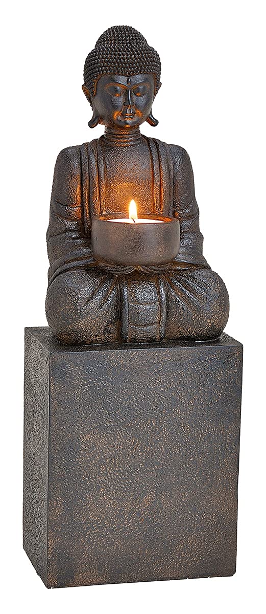 hegehof Buddha-Figur Teelichthalter, auf einem hohen Sockel sitzend, meditierend, schwarz | Kerzenha