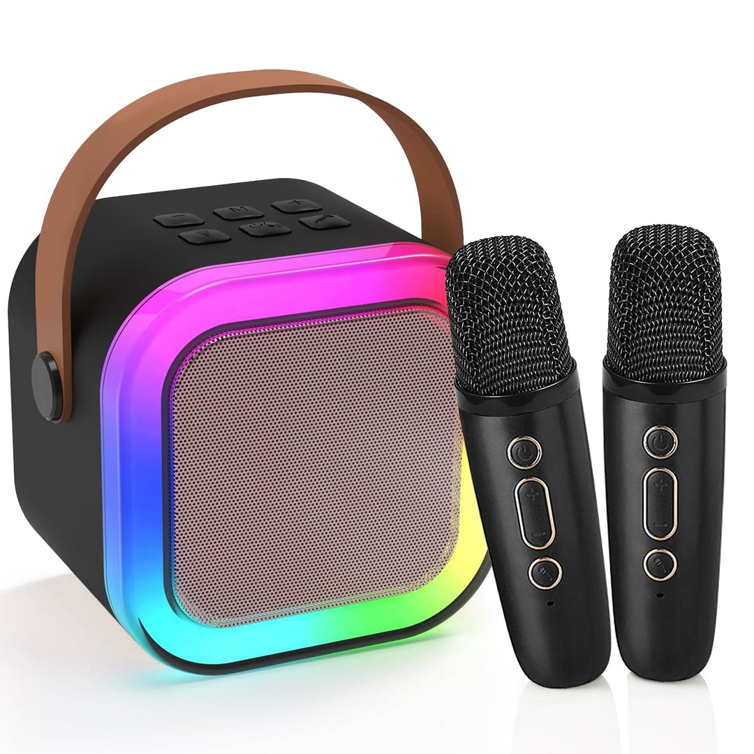 Mini Karaoke Maschine mit 2 Drahtlosen Mikrofonen, Karaoke Maschine Kinder, tragbarer Bluetooth-Laut