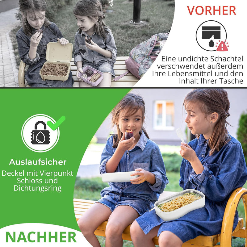 Premium Lunchbox Erwachsene und Kinder inkl. Tragetasche und Besteck Bento box Edelstahl mit Fächern