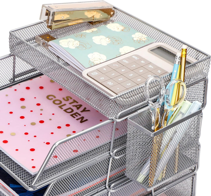 EXERZ Papierablage, 6 Stück, einschliesslich 4 x stapelbarer Sortierer, 1 x oberes Tablett, 1 x seit