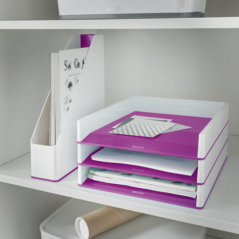 Leitz Briefkorb A4, 4er Pack, Zweifarbiges Design, Weiss/Violett, Duo Colour, WOW, 53611062 Weiss /