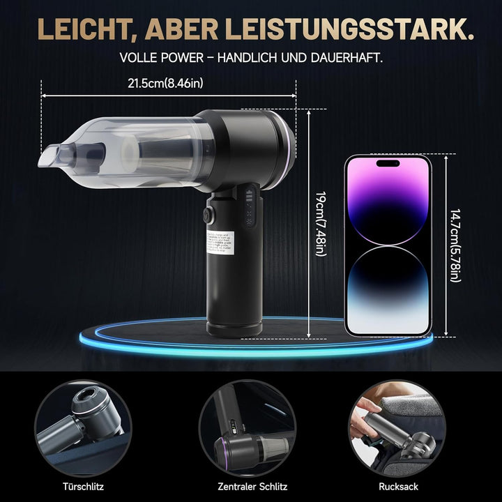 Handstaubsauger Kabellos 26000Pa für Tierhaare, Auto & Küche | Tragbarer Mini-Staubsauger mit Bürste