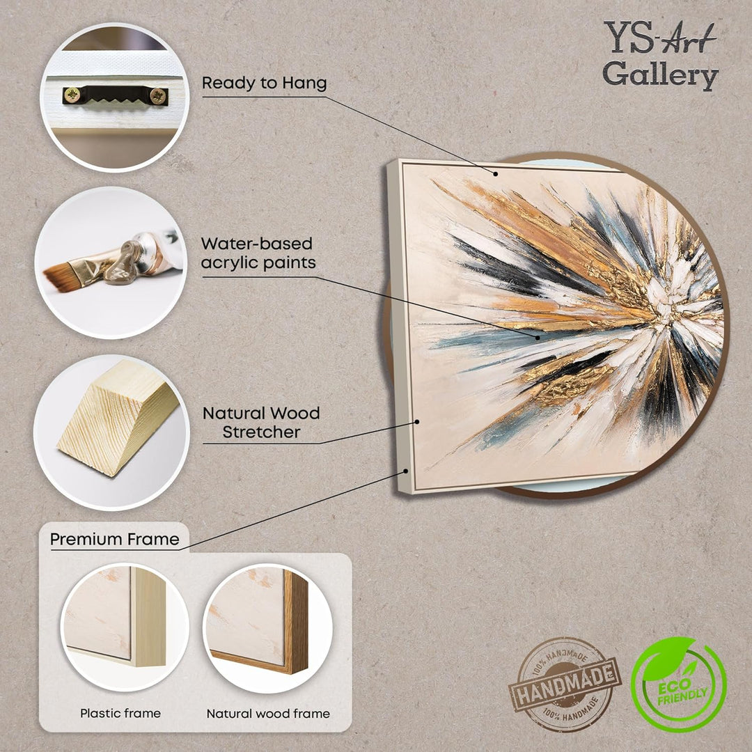 YS-Art Luxus bunte Abstrakt Acryl Gemälde auf Leinwand leinwand mit Rahmen beige handgemalt Wandbild