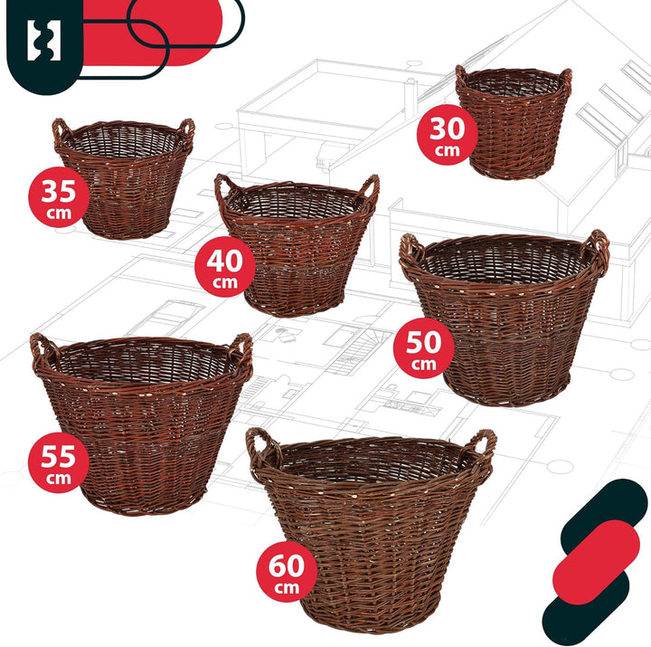 KOTARBAU® Weidenkorb mit Griffen - ø 50 cm - Blumen Korb - Aufbewahrung von Spielzeug - Holzkorb für