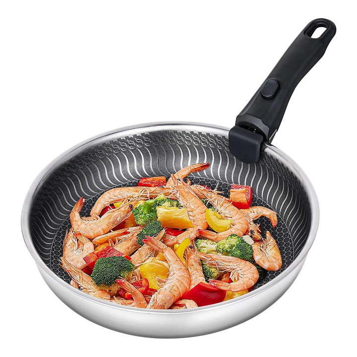 AMZCHEF Edelstahl-Bratpfanne, antihaftbeschichtete 3-lagige Induktionskochpfanne mit Griff, 24cm