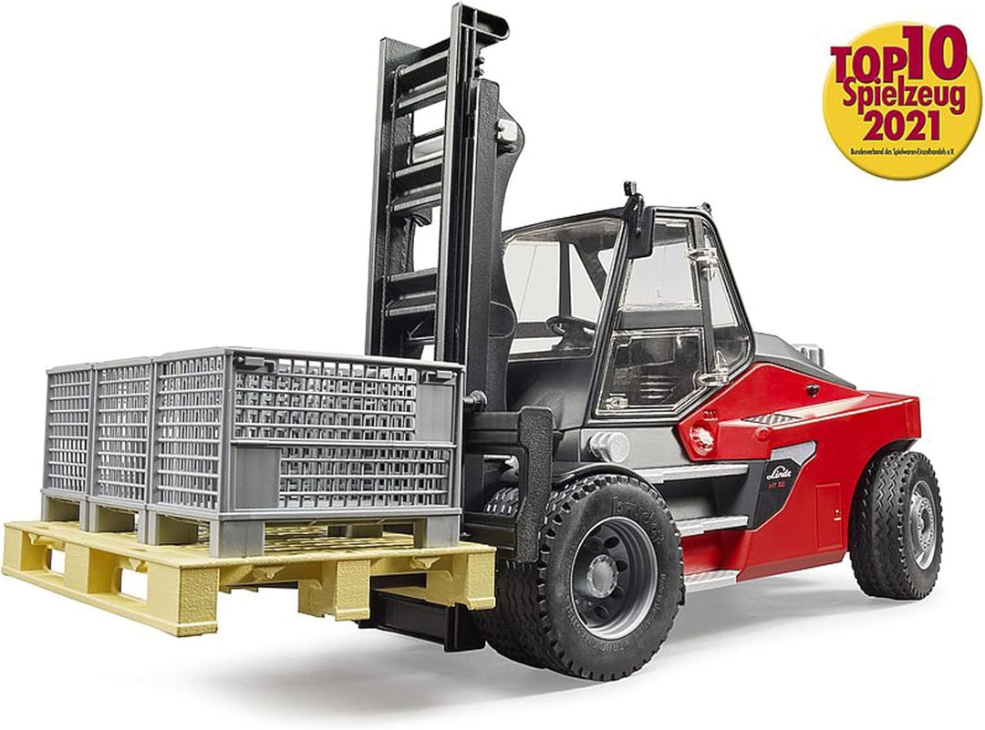 bruder 02513 - Linde HT160S Stapler mit Platte & 3 Gitterboxen - 1:16 Gabelstapler Fahrzeug Versand