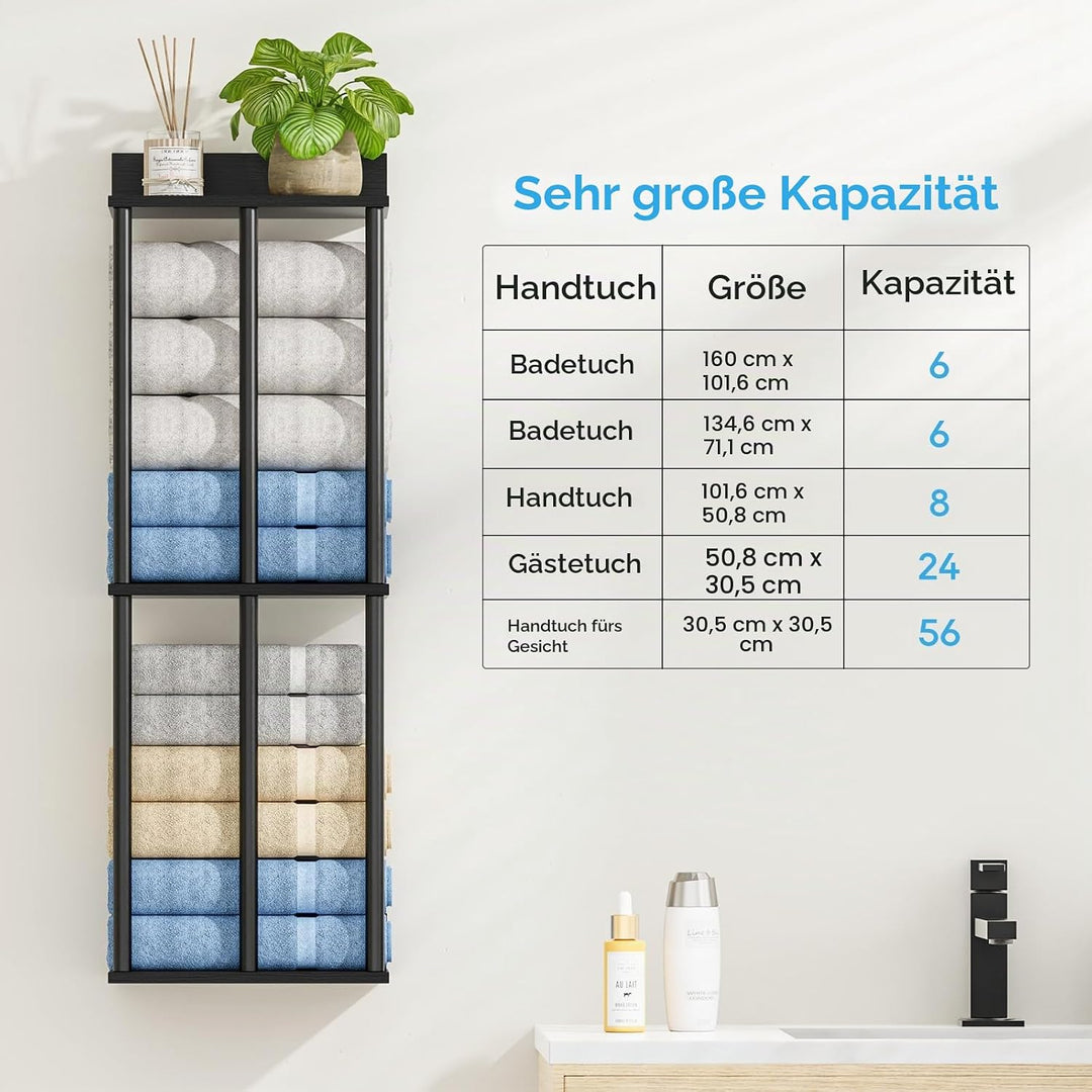 Handtuchhalter für Badezimmer Wandmontage mit Holzbrett - Grosse Kapazität Schwarz Robuster Aufbewah