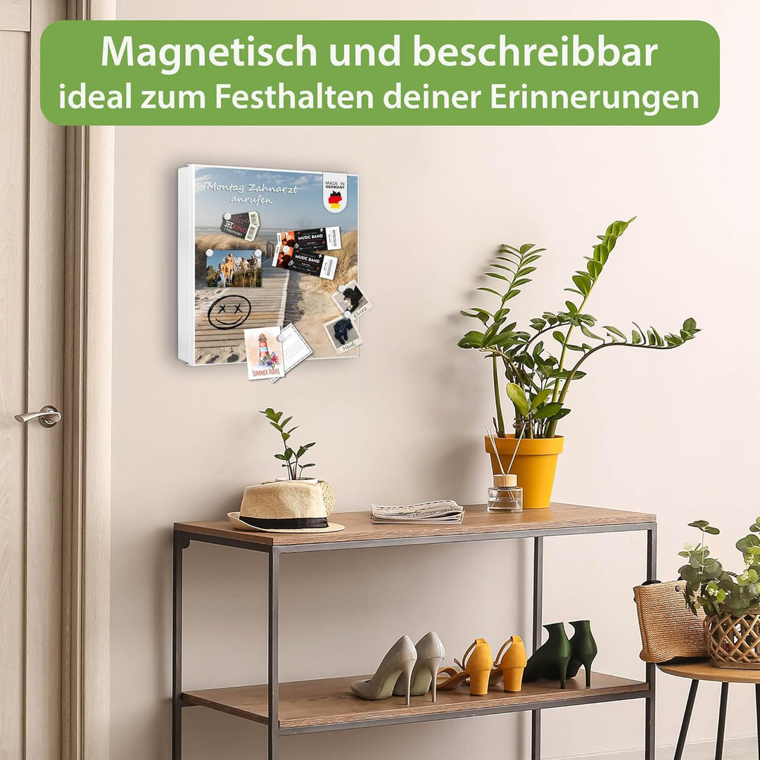 banjado® Grosser Schlüsselkasten Glas/Schlüsselbox 30cm x 30cm mit 50 Haken - Motiv Dünen/Schlüsselk