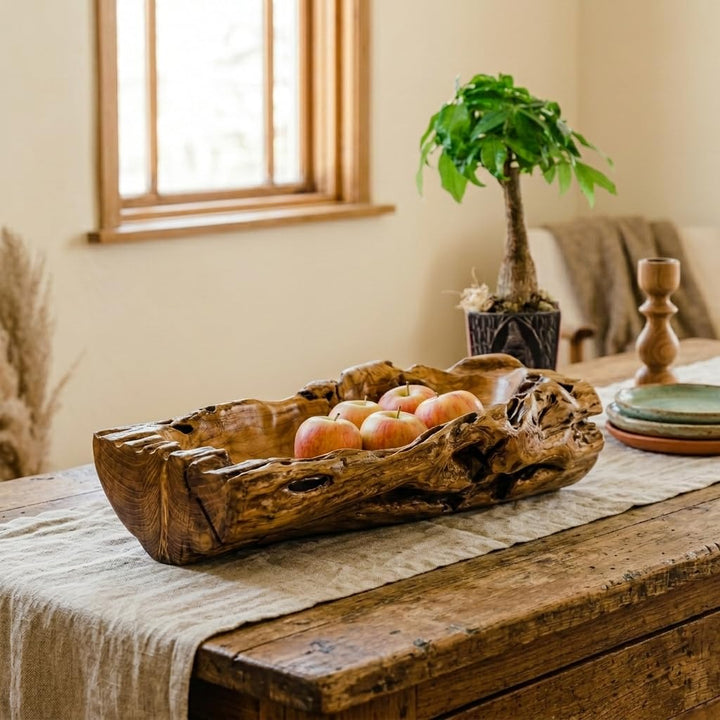Kinaree Deko Schale Wurzelholz - Schale Teak Massivholz - 55-65cm Obst Schale