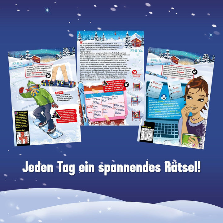Kosmos 632502 Die DREI !!! Adventskalender 2023, Löse das Rätsel um das Geheimnis auf der Ski-Freize