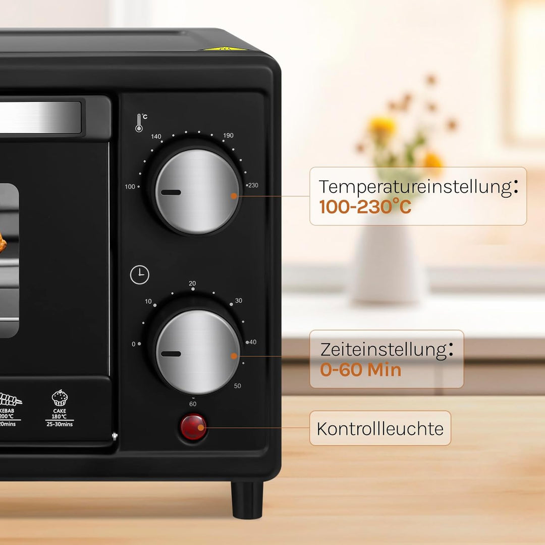 WOLTU Minibackofen 12 Liter, 800 Watt Toasterofen | Pizzaofen | Backblech mit Timer Mini Backofen fü