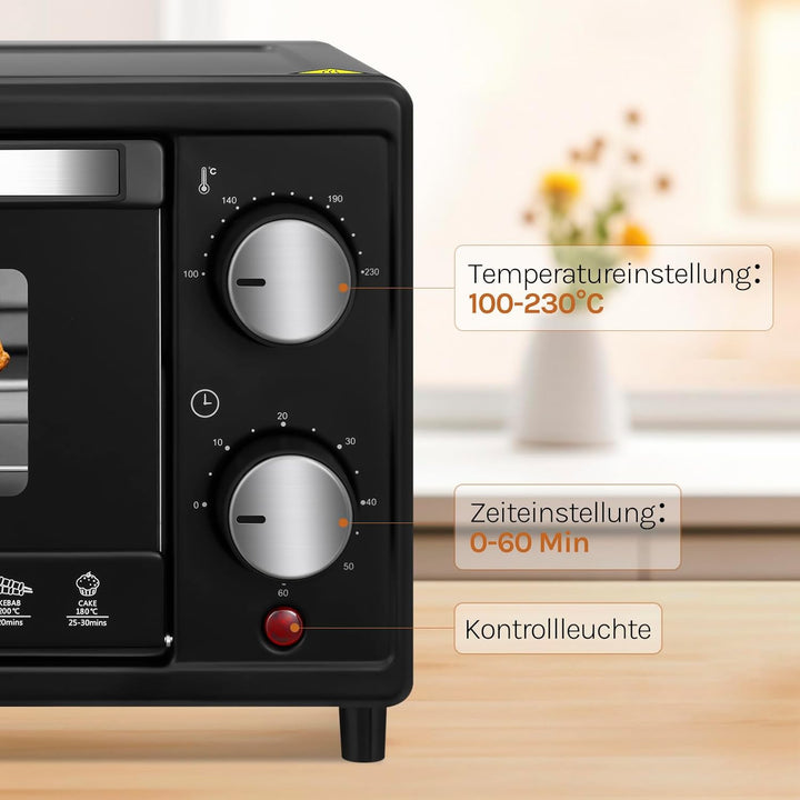 WOLTU Minibackofen 12 Liter, 800 Watt Toasterofen | Pizzaofen | Backblech mit Timer Mini Backofen fü