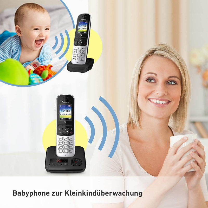 Panasonic KX-TGH722GS Schnurlostelefon Duo mit Anrufbeantworter (DECT Telefon, strahlungsarm, Farbdi