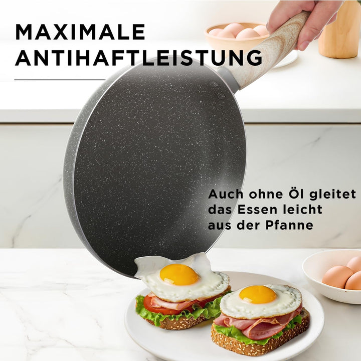 Kasanova Mrs Wood Antihaft-Aluminium-Kochgeschirrset, geeignet für alle Kochfelder, Glasdeckel, schn