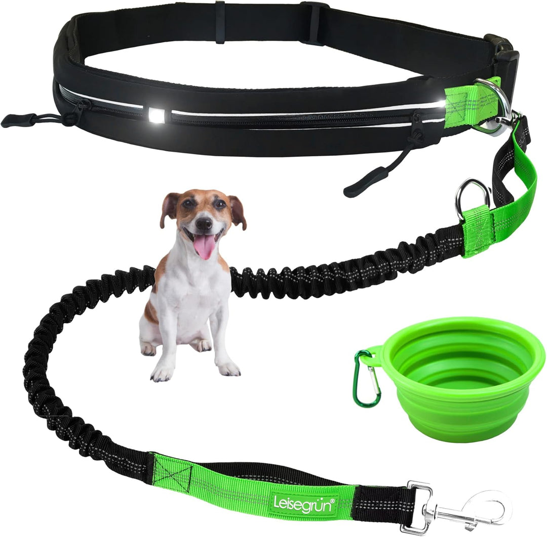 Leisegrün Joggingleine kleine Hunde bis 10 kg | Freihandleine zum Joggen mit Bauchgurt | 135 cm bis