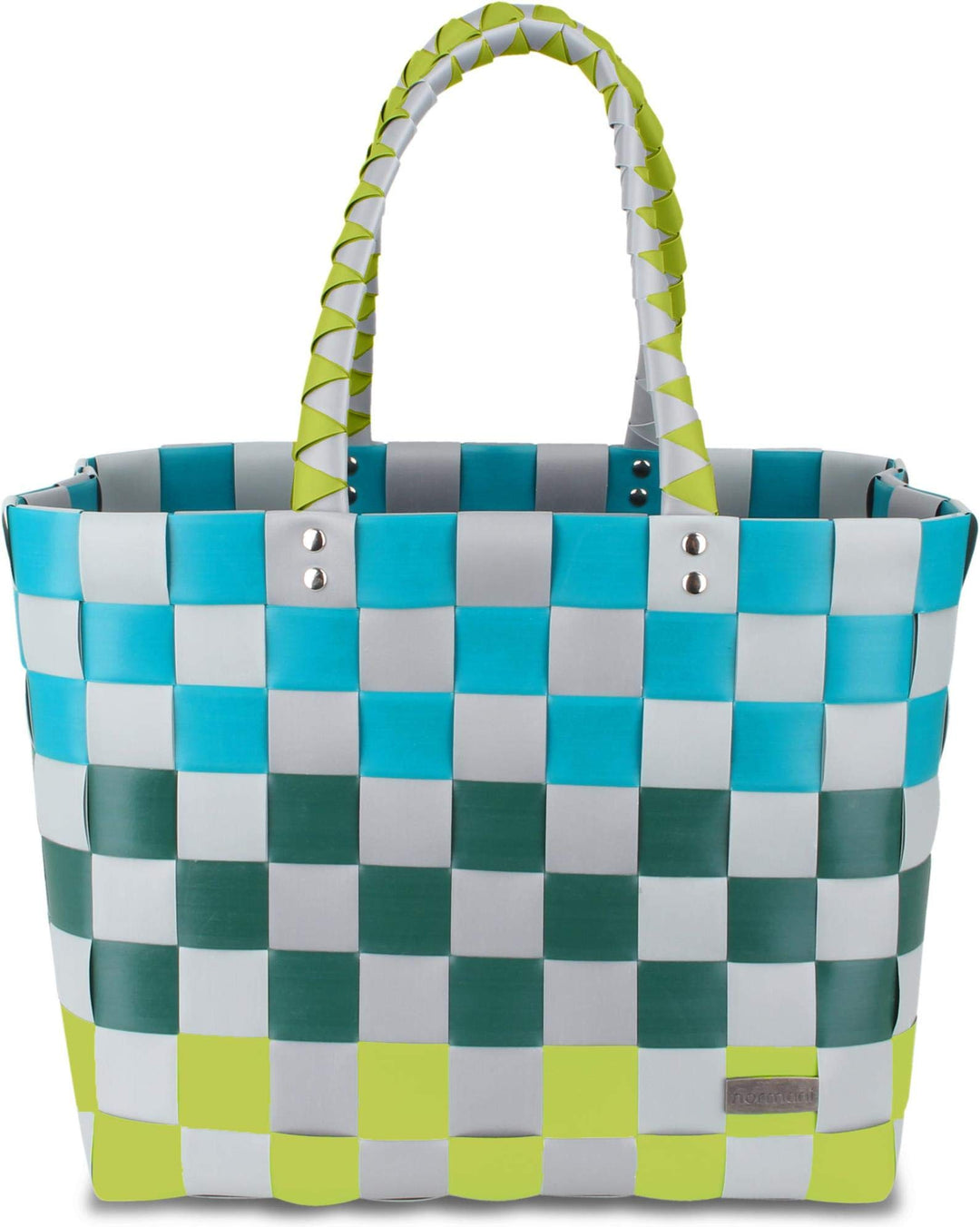 normani Einkaufskorb Shopper geflochten aus Kunststoff - robuster Strandkorb aus wasserabweisendem M