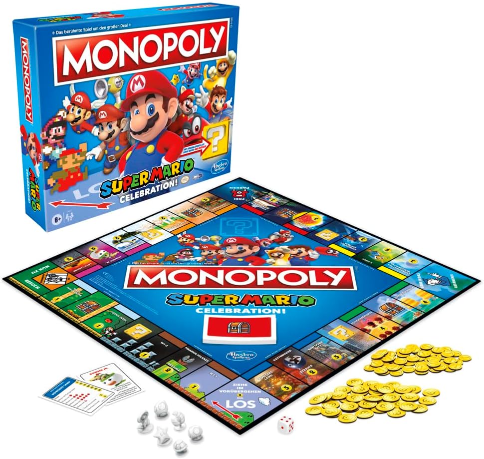 Monopoly E9517100 Super Mario Celebration Brettspiel für Super Mario Fans ab 8 Jahren, mit Soundeffe