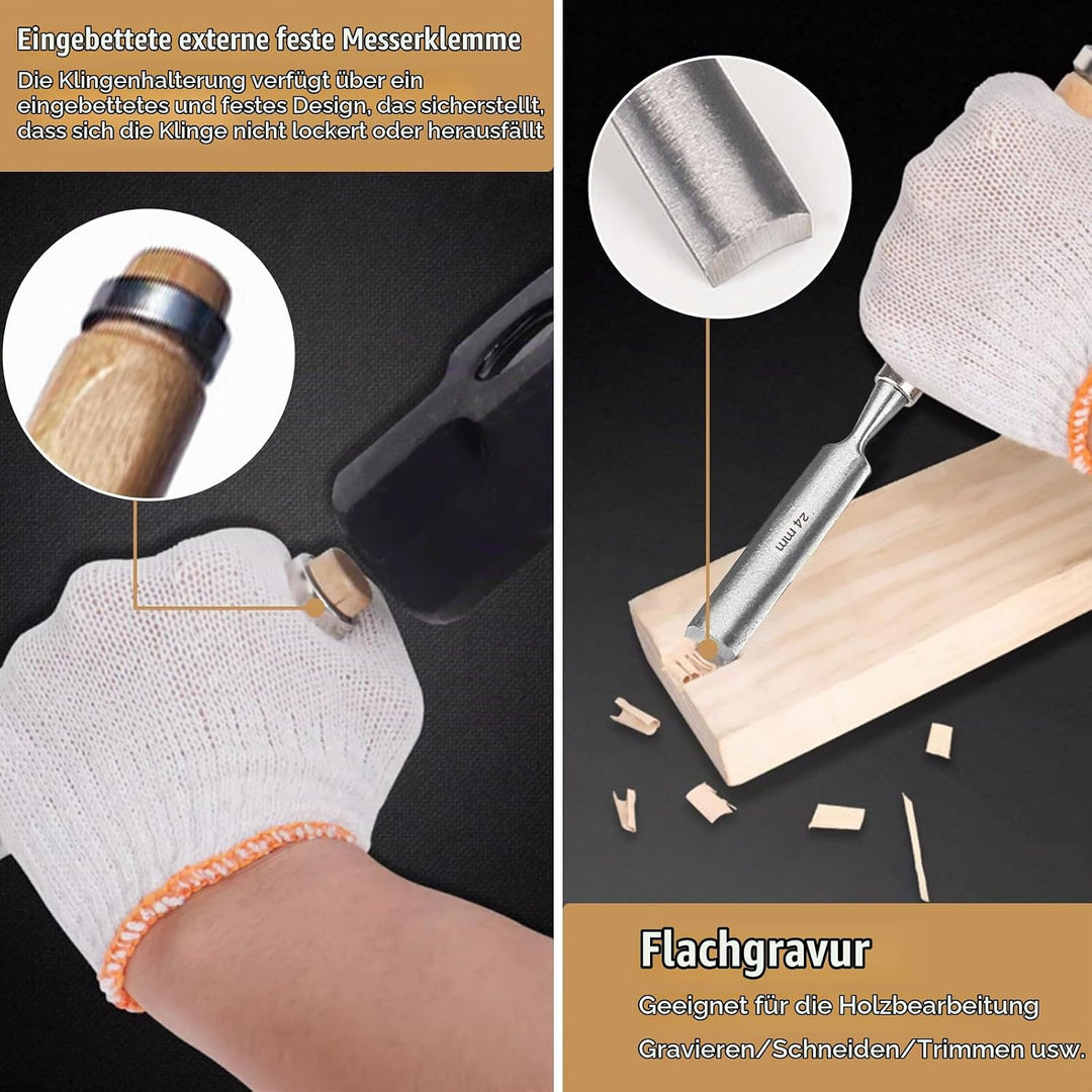 4 Stück Holz Meissel Set,Stechbeitel Rund Gebogen Hohlbeitel Set,CR-V Stahl halbkreisförmige Kante 8