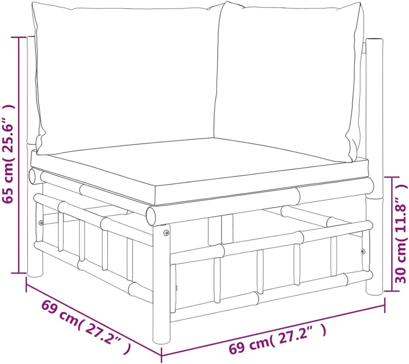 Tidyard 2 STK. Ecksofa Gartensofa Lounge Einzelsofa mit Kissen Gartenmöbel Bambus 2x Eckteil Creme,