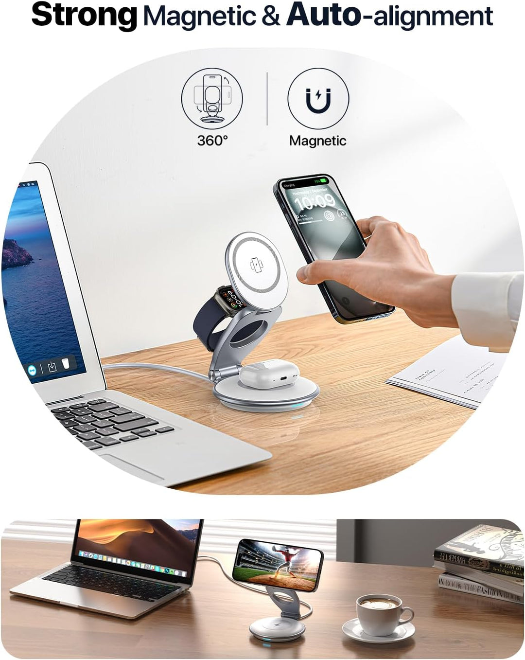 EXW für Apple Ladestation, 3 in 1 Mag-Safe Ladestation Faltbar Ladegerät für iPhone 17/16/15/14/13/1
