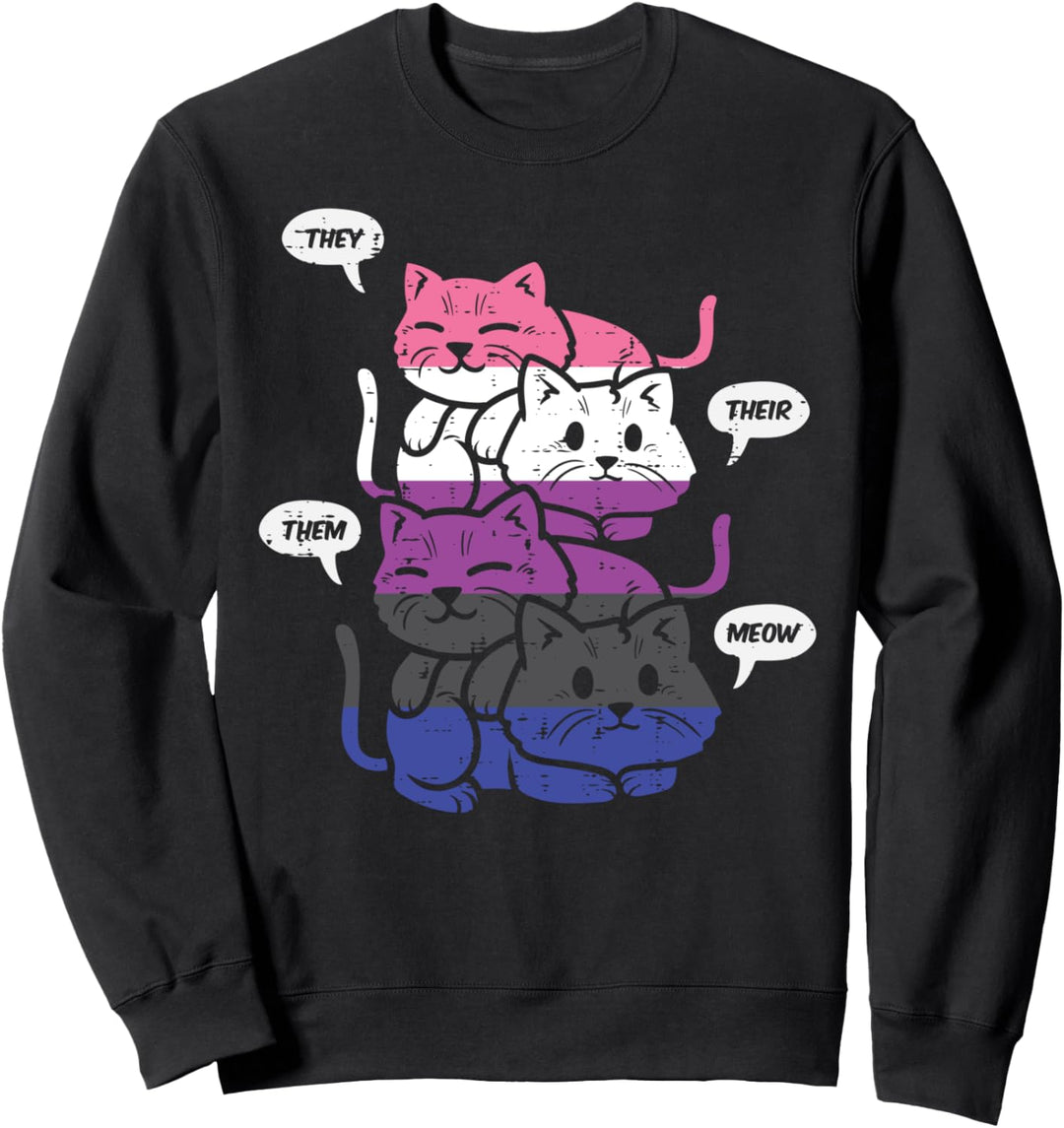 They Their Them Meow Cats Pronouns LGBTQ Genderfluid Flag Sweatshirt