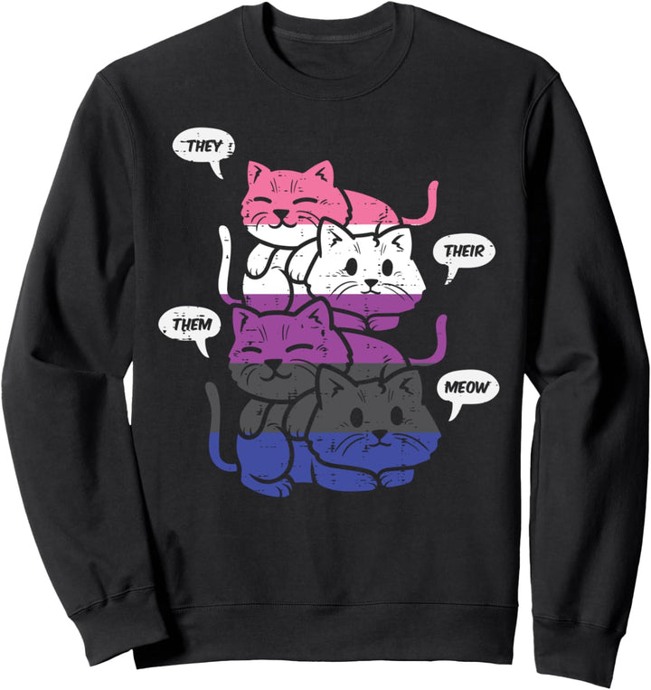 They Their Them Meow Cats Pronouns LGBTQ Genderfluid Flag Sweatshirt