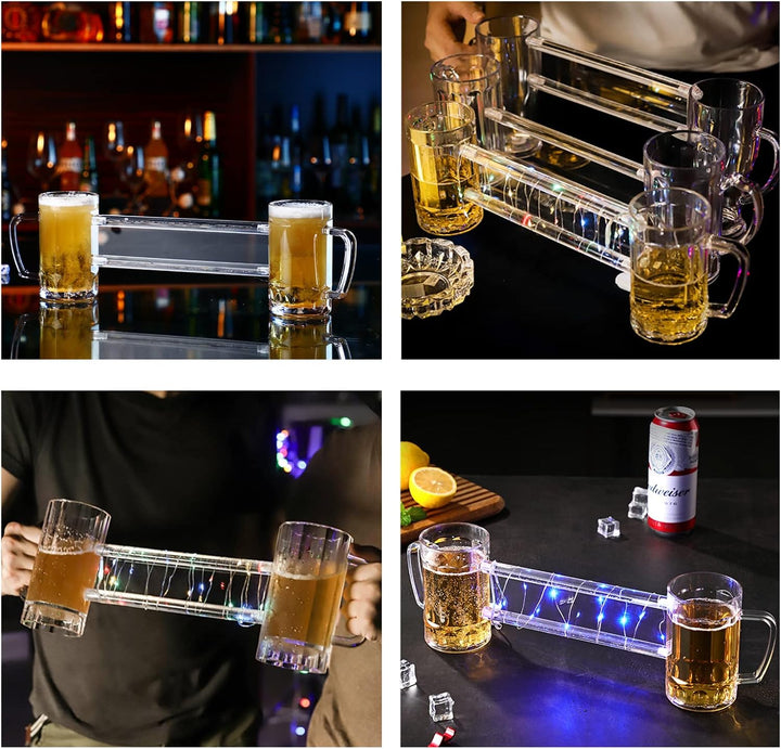 430ml Doppel Verbundenes Bierglas, Acryl-Bierbecher Anti-Drop Bierkrug mit Griff für Bar KTV