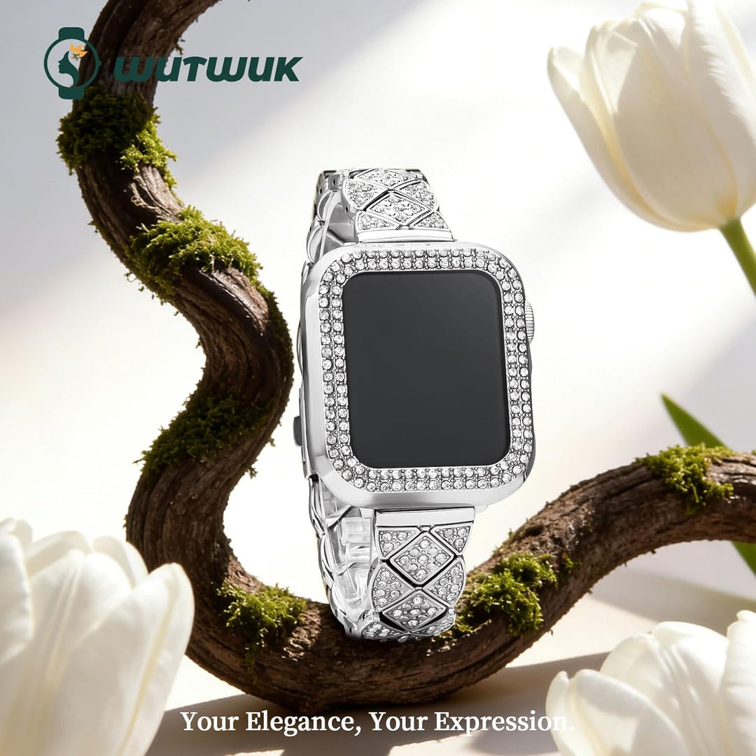 wutwuk Kompatibel mit Apple Watch Armband 40mm, Damen Bling Strass Armbänder mit Diamant Harter PC G