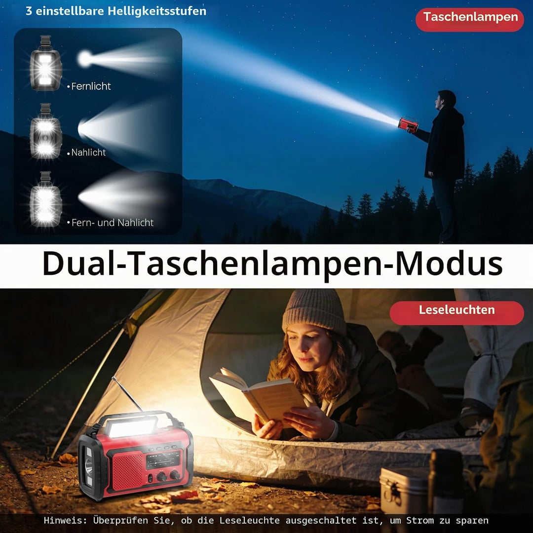 Kurbelradio 27000mAh, Notfallradio Solar Kurbel FM/AM Mit Bluetooth, SOS Alarm Emergency Radio, Kurb